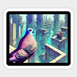 Pigeon Overlooking City Sticker